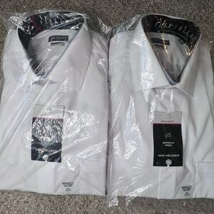 VAN HEUSAN | 2pck - 16.5 32/33 Large White Men's Long Sleeve Button Down Shirt